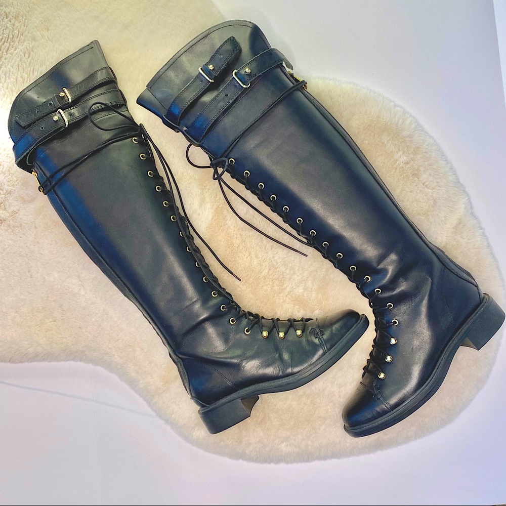 Joie Griffin Leather Lace Up OTK Combat Boots
